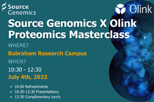 Join us for a Source Genomics X Olink Proteomics Masterclass on Tuesday 4th July at the Babraham Research Campus!