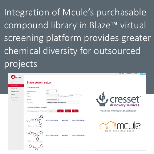 Integration of Mcule’s purchasable compound library in Blaze™ virtual screening platform provides greater chemical diversity for outsourced projects